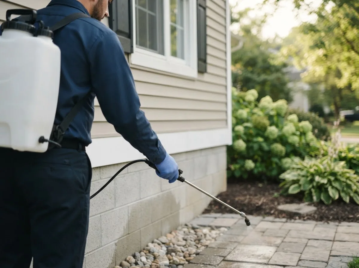 Pest control technician inspecting a home in Pigeon Falls, WI